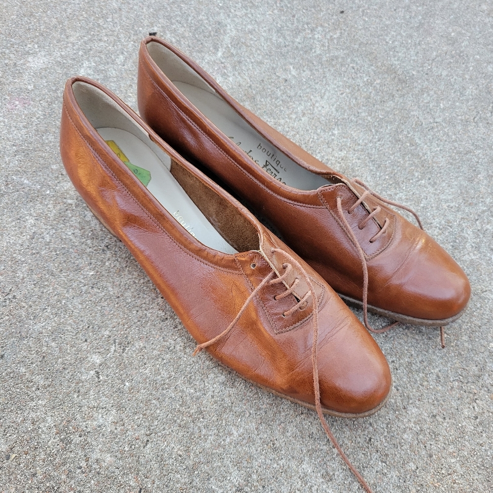 Vintage Ferragamo Tan Leather Women's Oxford Shoes, 8.5